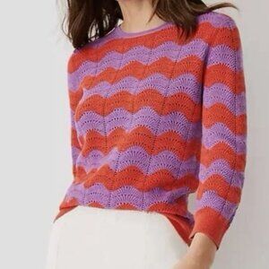 Ann Taylor Women's Chevron Pointelle Sweater Size S Red & Purple Long Sleeve